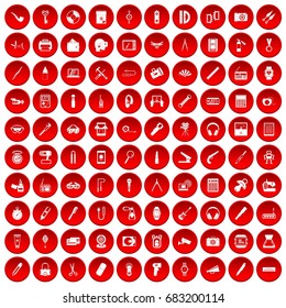 100 portable icons set in red circle isolated on white vector illustration