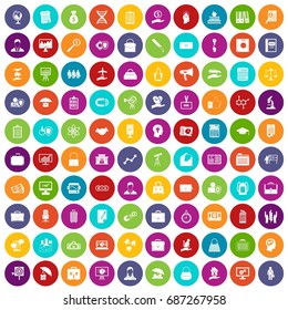 100 portfolio icons set in different colors circle isolated vector illustration
