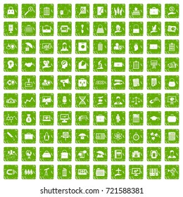 100 portfolio icons set in grunge style green color isolated on white background vector illustration