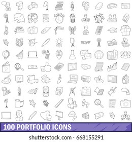 100 portfolio icons set in outline style for any design vector illustration