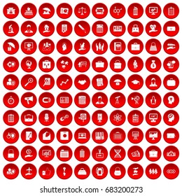 100 portfolio icons set in red circle isolated on white vector illustration
