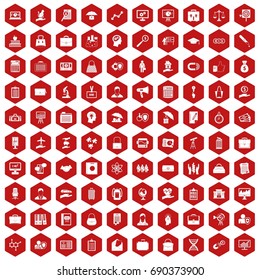 100 portfolio icons set in red hexagon isolated vector illustration