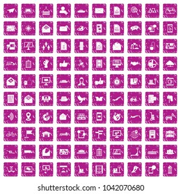 100 post and mail icons set in grunge style pink color isolated on white background vector illustration