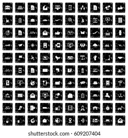 100 post and mail icons set in grunge style isolated vector illustration