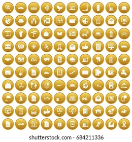 100 post and mail icons set gold