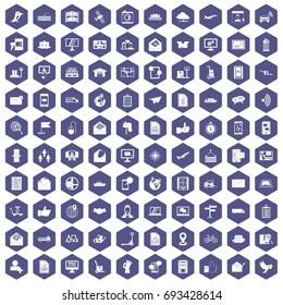 100 post and mail icons set in purple hexagon isolated vector illustration