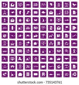 100 post and mail icons set in grunge style purple color isolated on white background vector illustration