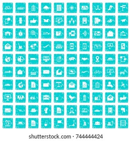 100 post and mail icons set in grunge style blue color isolated on white background vector illustration