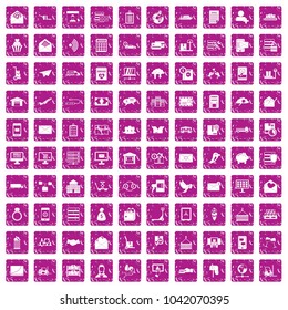 100 postal service icons set in grunge style pink color isolated on white background vector illustration