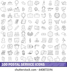 100 postal service icons set in outline style for any design vector illustration