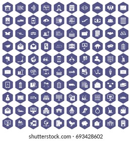 100 postal service icons set in purple hexagon isolated vector illustration