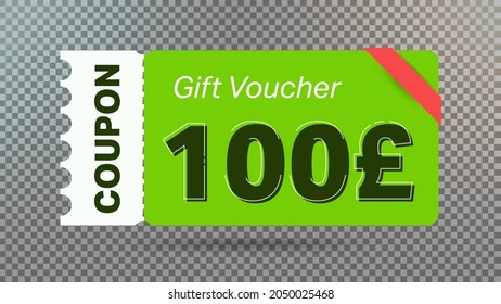 100 Pound coupon promotion sale for website, internet ads, social media.Big sale and super sale coupon code Pound 100 discount gift voucher coupon vector illustration summer offer ends weekend