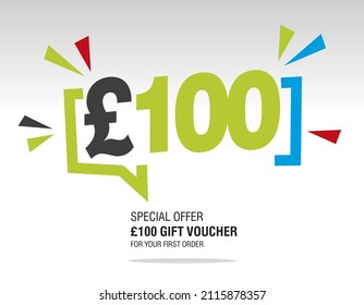 100 libras La venta de promoción de sitios web de Internet Sterling ofrece venta grande y súper venta código de cupón moderno colorido £100 descuento cupón de cupón de regalo