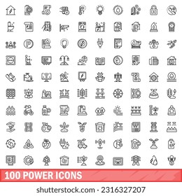 100 power icons set. Outline illustration of 100 power icons vector set isolated on white background