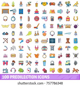 100 predilection icons set. Cartoon illustration of 100 predilection vector icons isolated on white background