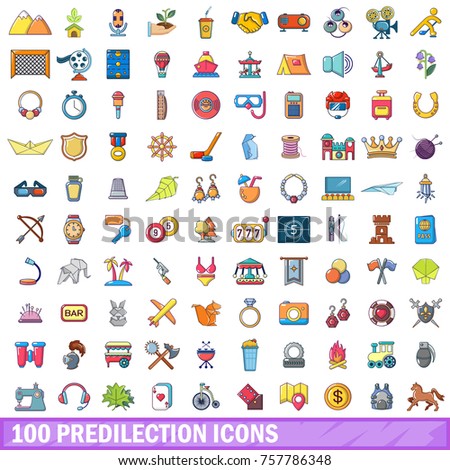 100 predilection icons set. Cartoon illustration of 100 predilection vector icons isolated on white background