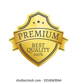 100% premium best quality choice golden label isolated on white background vector. Gold stamp certificate of high-grade assurance product with stars