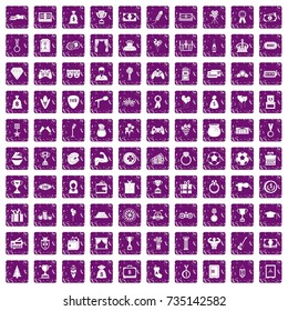 100 premium icons set in grunge style purple color isolated on white background vector illustration