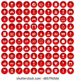 100 premium icons set in red circle isolated on white vectr illustration