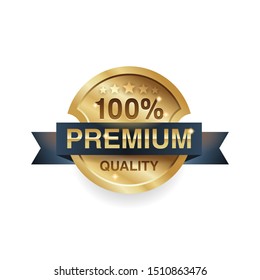 100% premium quality golden medal sticker - for best selling or warranty certified products and goods - isolated vector icon