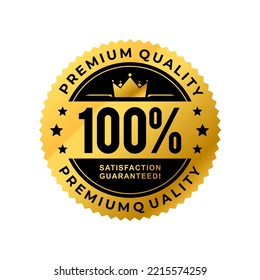 100% Premium Quality label with crown and stars. Vector gold elegant label