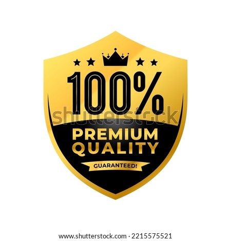 100% Premium Quality shield label, with crown and stars. Vector gold elegant label