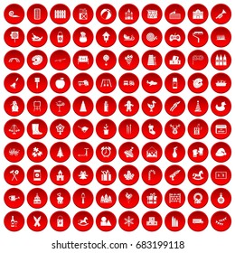 100 preschool education icons set in red circle isolated on white vector illustration