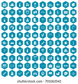100 preschool education icons set in sapphirine hexagon isolated vector illustration