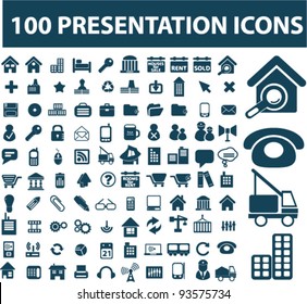 100 presentation icons set, vector