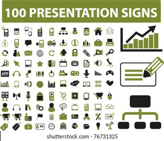 100 iconos de presentación, signos, ilustraciones vectoriales