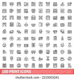 100 print icons set. Outline illustration of 100 print icons vector set isolated on white background