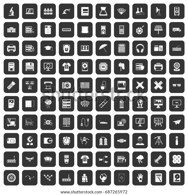 100 printer icons set in black color\
isolated vector\
illustration