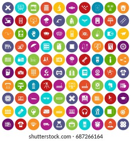 100 printer icons set in different colors circle isolated vector illustration