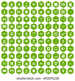 100 printer icons set in green hexagon isolated vector illustration