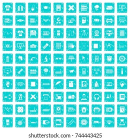 100 printer icons set in grunge style blue color isolated on white background vector illustration
