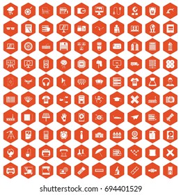 100 printer icons set in orange hexagon isolated vector illustration