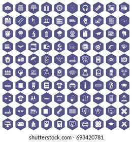 100 printer icons set in purple hexagon isolated vector illustration