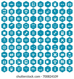 100 printer icons set in sapphirine hexagon isolated vector illustration