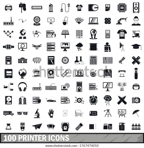 100 printer icons set in simple style for\
any design vector\
illustration
