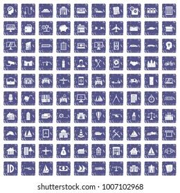 100 private property icons set in grunge style sapphire color isolated on white background vector illustration