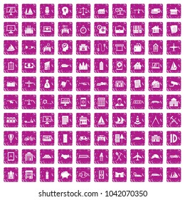 100 private property icons set in grunge style pink color isolated on white background vector illustration