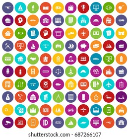 100 private property icons set in different colors circle isolated vector illustration