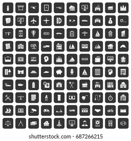 100 private property icons set in black color isolated vector illustration
