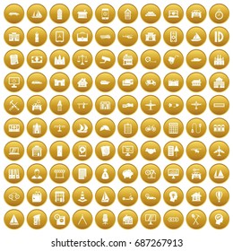 100 private property icons set in gold circle isolated on white vectr illustration