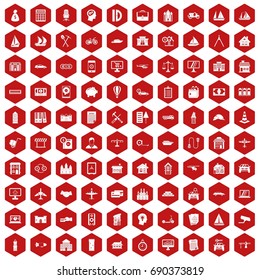 100 private property icons set in red hexagon isolated vector illustration