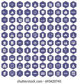 100 private property icons set in purple hexagon isolated vector illustration