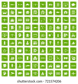 100 private property icons set in grunge style green color isolated on white background vector illustration