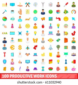 100 productive work icons set in cartoon style for any design vector illustration