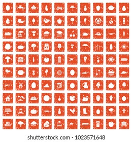 100 productiveness icons set in grunge style orange color isolated on white background vector illustration