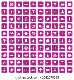 100 productiveness icons set in grunge style pink color isolated on white background vector illustration